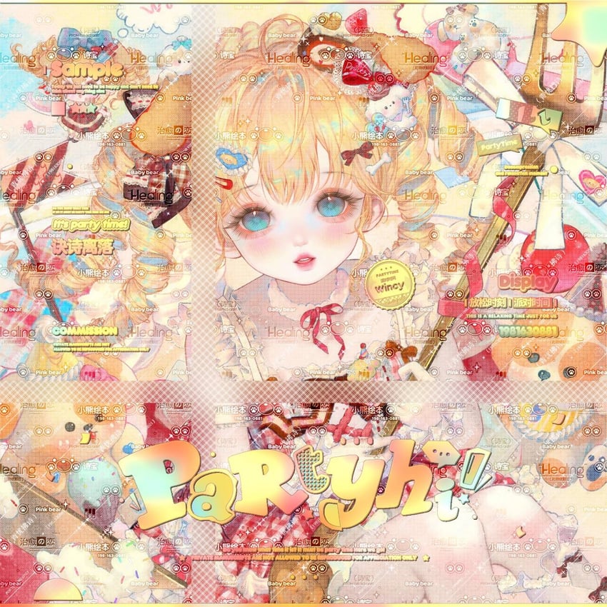原创 1名女孩 金发 蓝眼 蝴蝶结 糖果