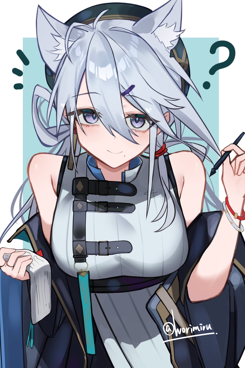 明日方舟、星竹 (明日方舟) 1名女孩 问号 呆毛 兽耳 露肩
