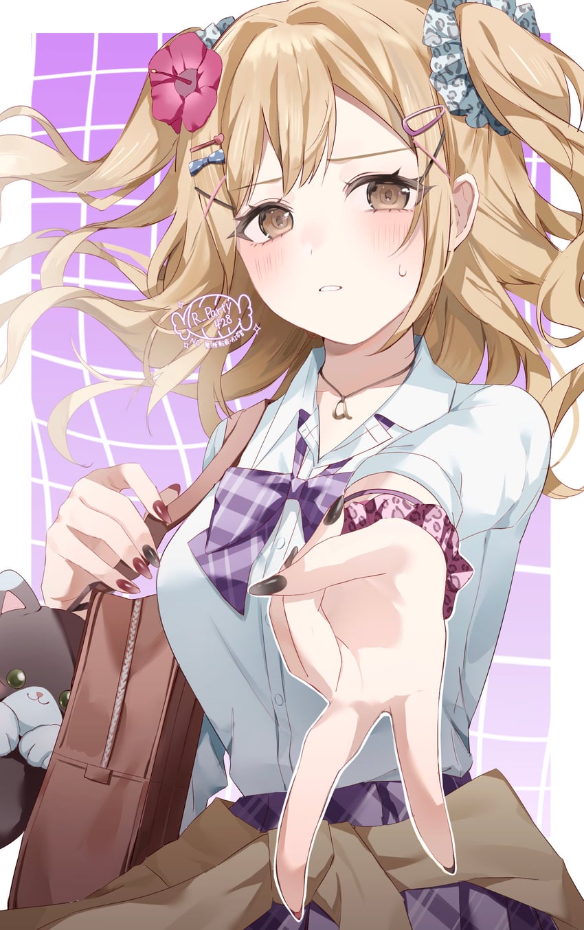 BanG Dream!、市谷有咲 1名女孩 不同发型 金发 脸红 蝴蝶结