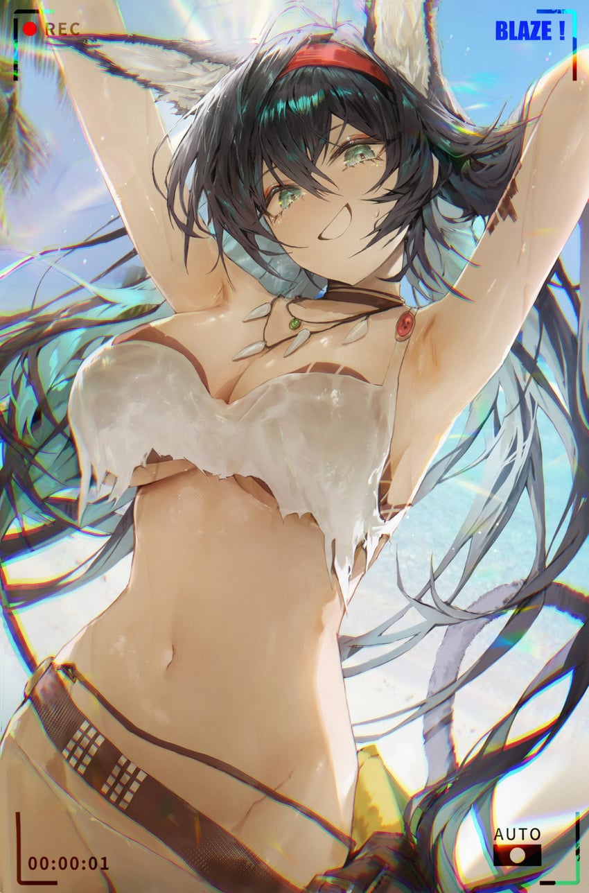 明日方舟、煌 (明日方舟) 1名女孩 兽耳 乳房 猫耳 猫娘