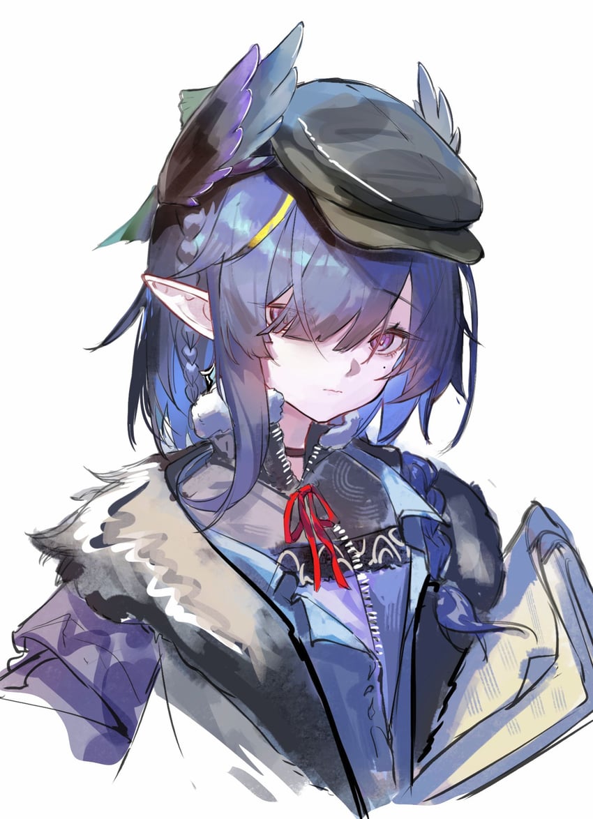 明日方舟、乌库希克 (明日方舟) 1名女孩 鸟娘 蓝发 闭嘴 鸭舌帽