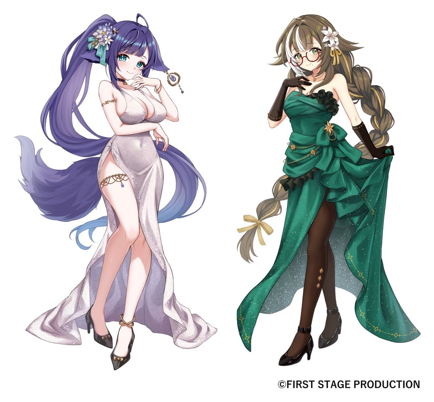 First Stage Production、himemiya honoka (ichipro)、shikimori kotori 2名女孩 手臂托在乳房下 露肩 黑色手套 黑色连裤袜