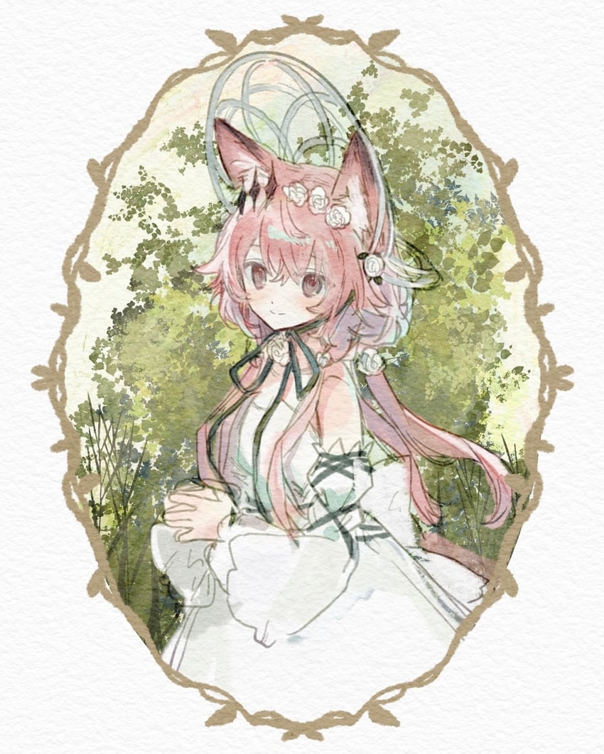 明日方舟、万顷 (明日方舟)、vendela (the enigma of roses) (arknights) 1名女孩 兽耳 露肩 边框 棕眼睛