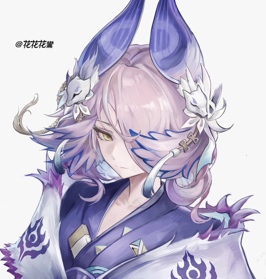 怪物猎人系列、梓兰 (明日方舟)、violet mizutsune orchid (arknights) 1名女孩 鸟娘 闭嘴 羽毛发饰 灰色背景