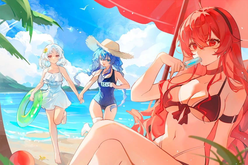 无职转生、艾莉丝·格雷拉特、洛琪希·米格路迪亚 3人女子 呆毛 海滩 比基尼 黑色比基尼