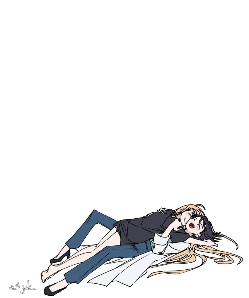 超辉夜姬!、辉夜 (超辉夜姬!)、坂寄伊吕波 2名女孩 呆毛 黑发 黑衬衫 黑鞋
