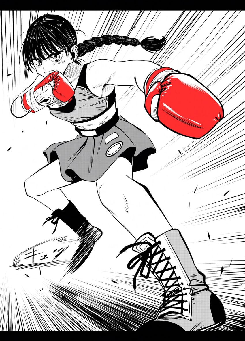 原创 1名女孩 靴子 拳击 拳击手套 辫子