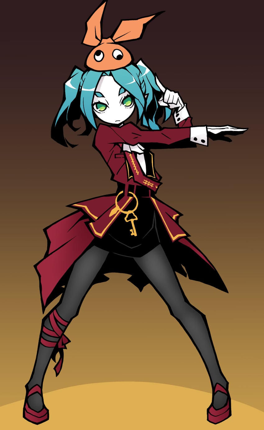 二次元插画 1名女孩 绿眼 连裤袜 单人 双马尾