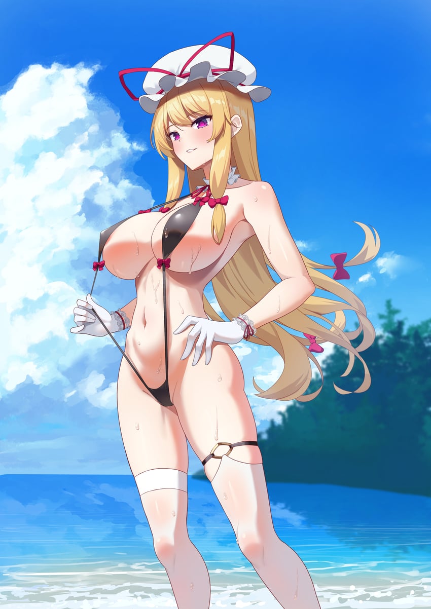 东方Project、八云紫 1名女孩 替换服装 乳房 白天 巨乳