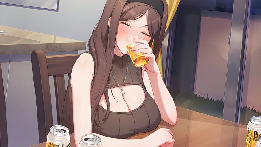 summer clover、shinonome kasumi 1名女孩 酒 啤酒 脸红 乳部放置