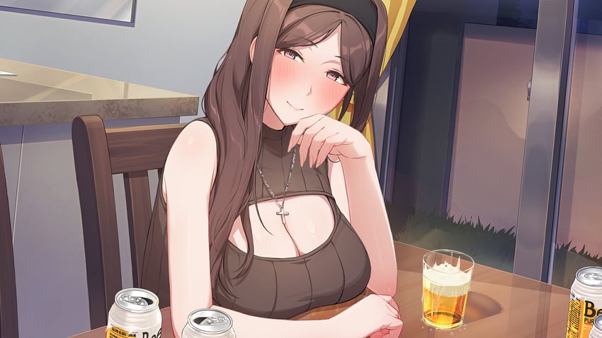 summer clover、shinonome kasumi 1名女孩 酒 啤酒 脸红 乳部放置