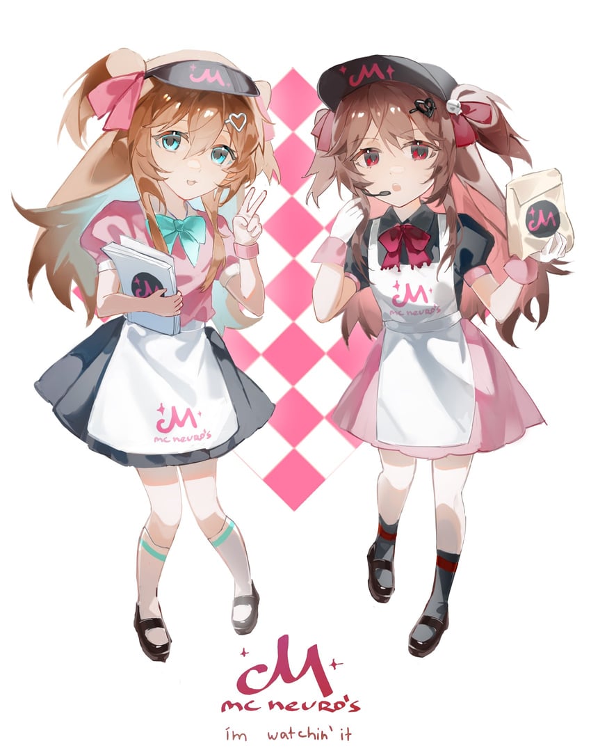 Vedal AI、Evil Neuro-sama、Neuro-sama 2名女孩 替换服装 围裙 举手 包