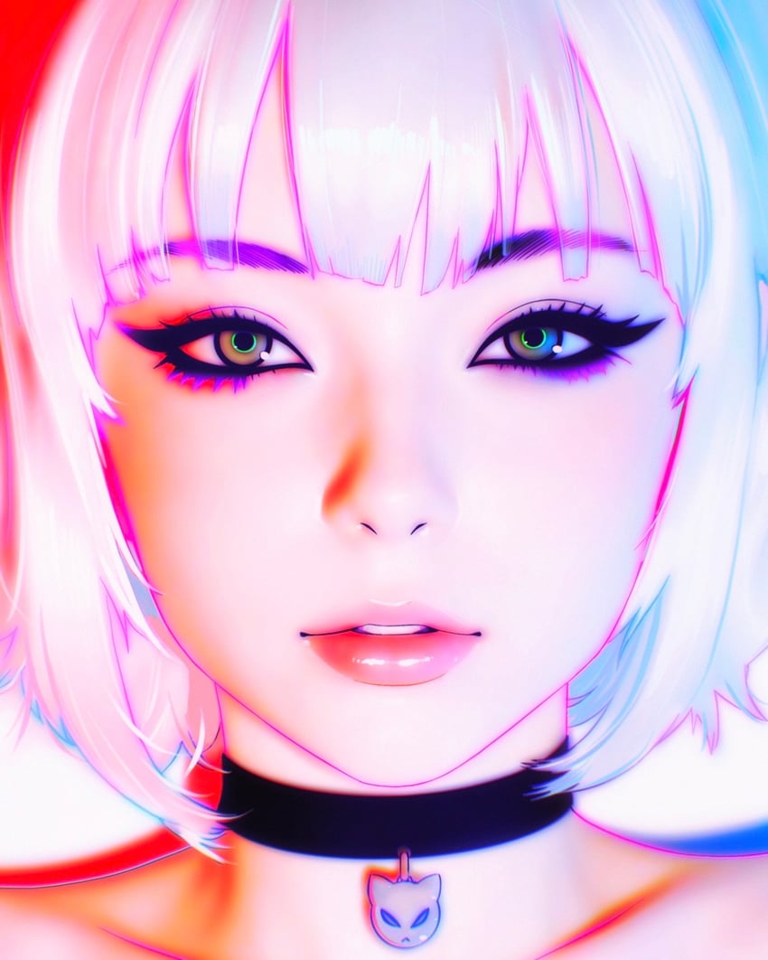 原创 1名女孩 露肩 黑色项圈 齐刘海 项圈