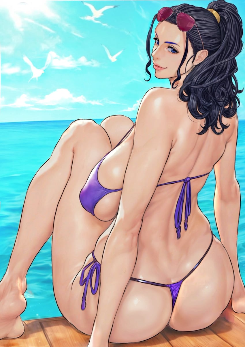 海贼王、妮可·罗宾 1名女孩 屁股 比基尼 蓝眼 乳房