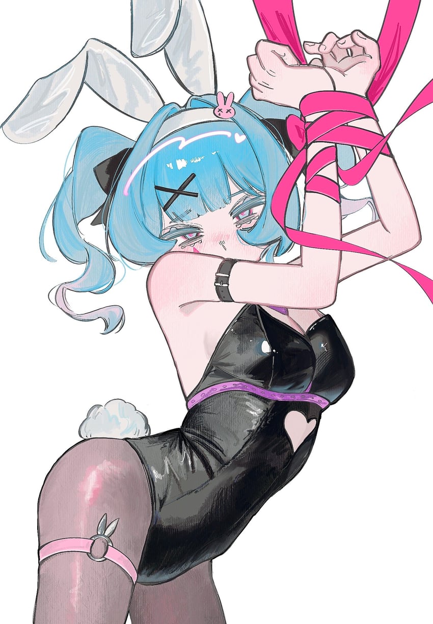 兔穴(Vocaloid)、VOCALOID、初音未来 1名女孩 兽耳 手臂带 黑色蝴蝶结 黑色紧身连体衣