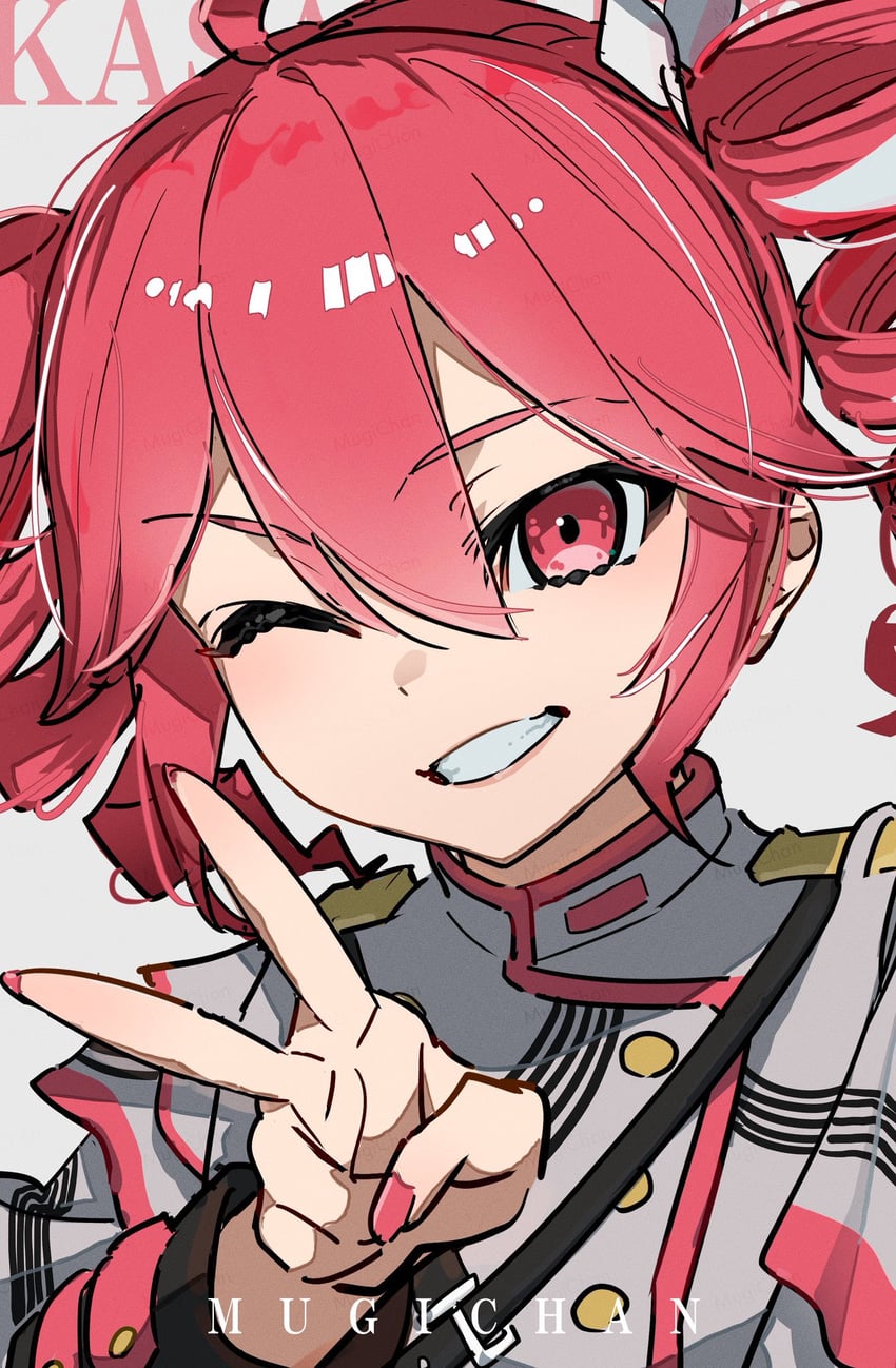 Synthesizer V、UTAU、重音Teto 1名女孩 :D 微笑 呆毛 举手