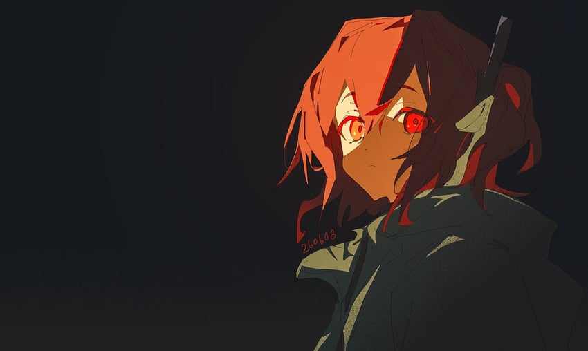 AI语音、足立怜 1名女孩 黑色背景 闭嘴 点状鼻 无表情