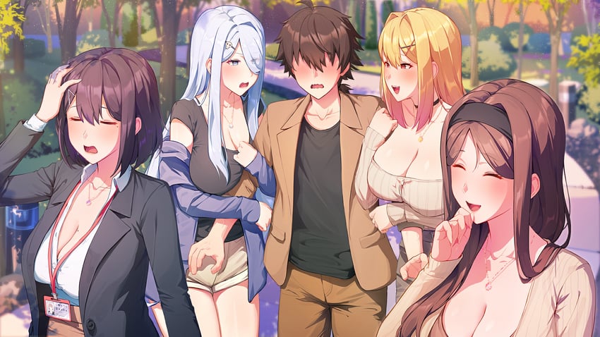 summer clover、shinonome ayano、shinonome kasumi 1名男孩 4个女孩 黑色发带 黑衬衫 金发
