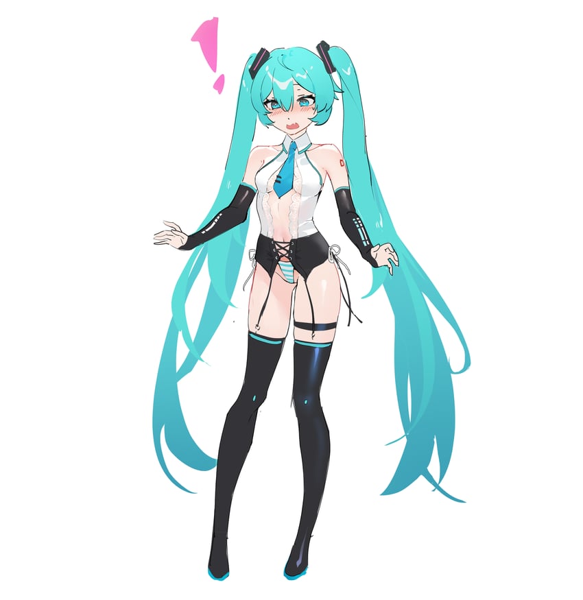 VOCALOID、初音未来 ! 1名女孩 水色瞳 水蓝色领带 水蓝色内裤