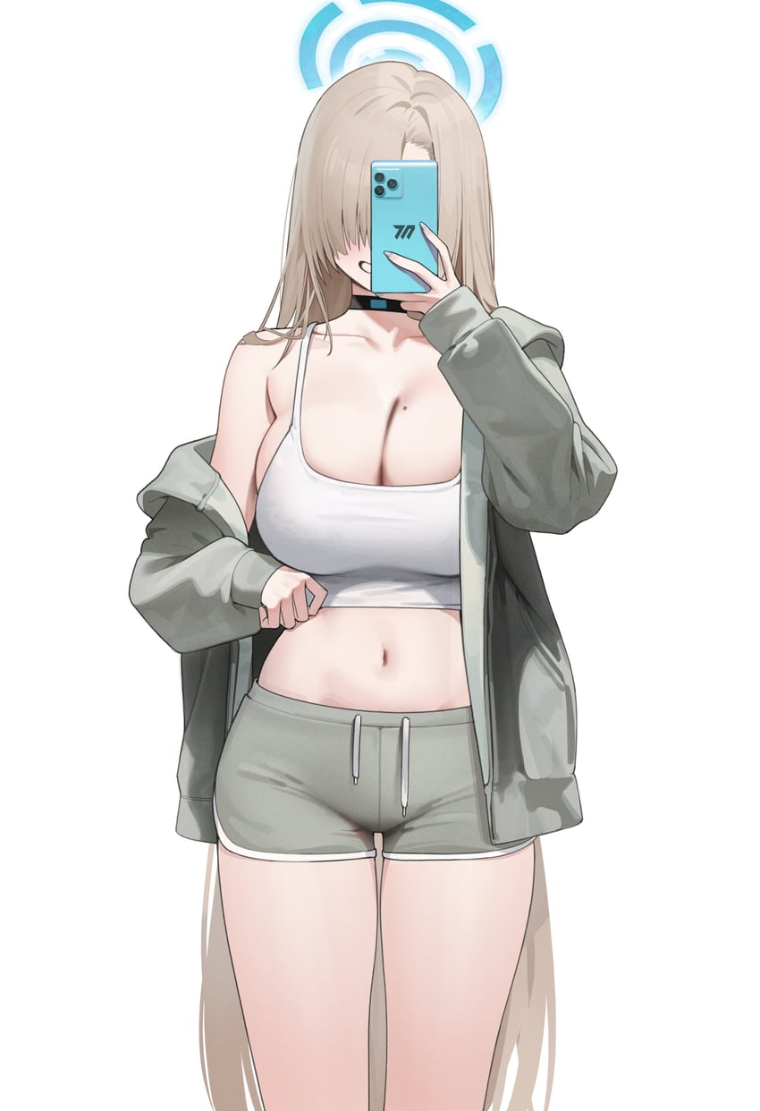 蔚蓝档案、一之濑明日奈 1名女孩 露肩 黑色项圈 乳房 棕发