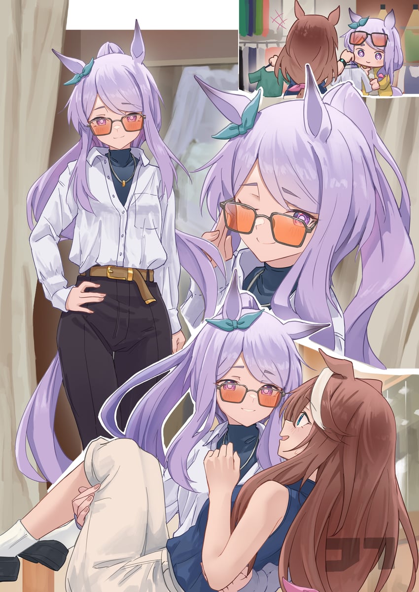 赛马娘、目白麦昆 (赛马娘)、东海帝王 (赛马娘) 2名女孩 兽耳 作者标志 黑裤子 蓝色衬衫