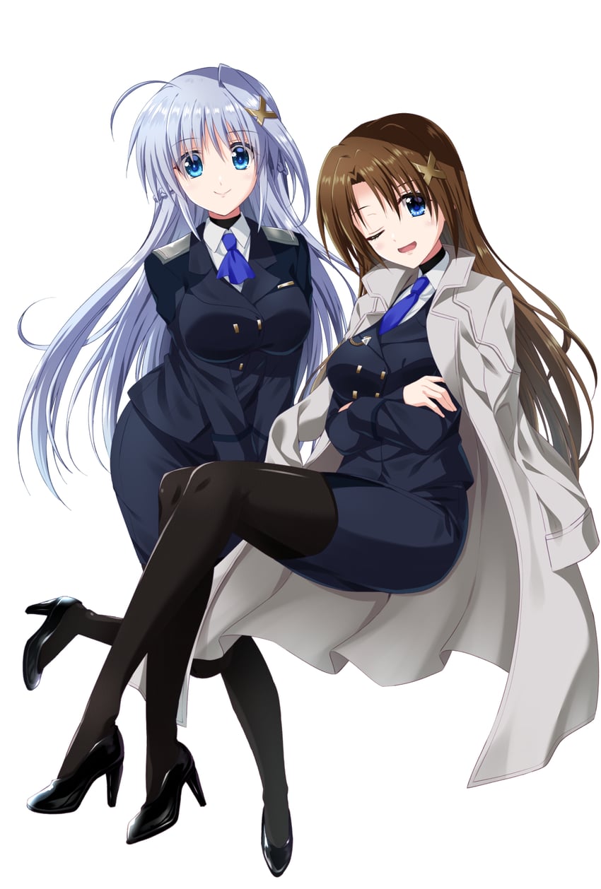 魔法少女奈叶、魔法少女奈叶Exceeds：枪火复仇、琳芙斯II 2名女孩 呆毛 手臂托在乳房下 黑色连裤袜 黑鞋
