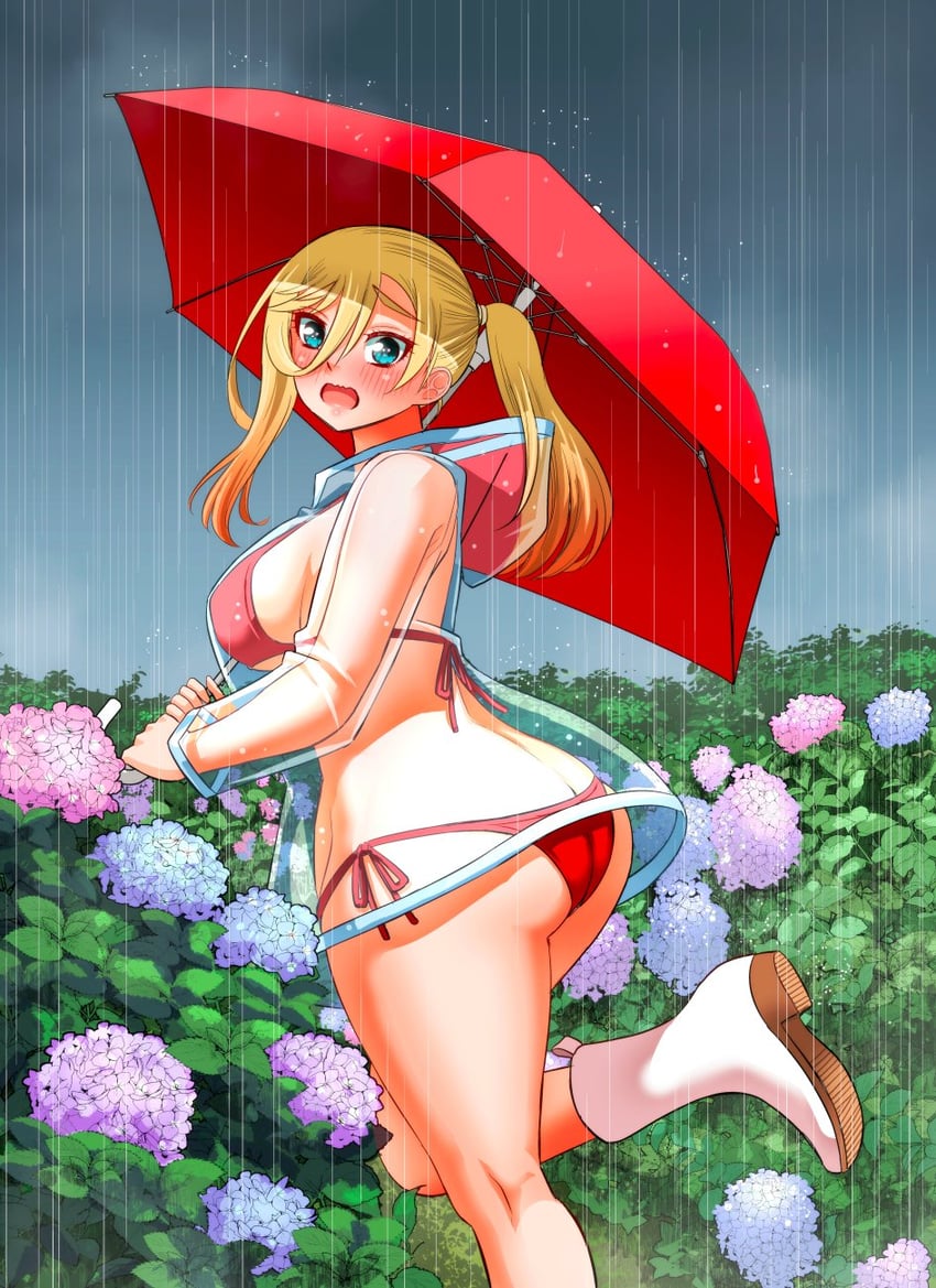 二次元插画 雨衣 透视装 透明雨衣