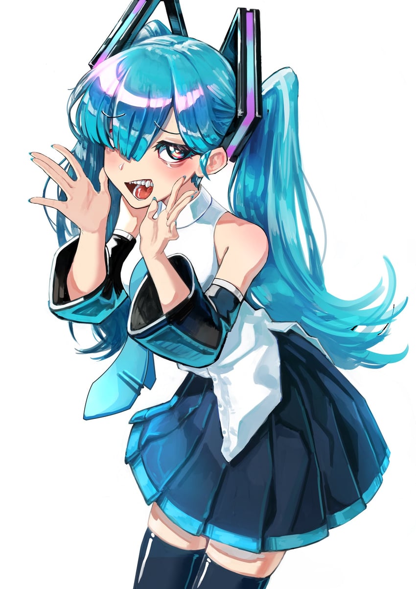 VOCALOID、初音未来 1名女孩 露肩 黑色靴子 黑色裙子 蓝发