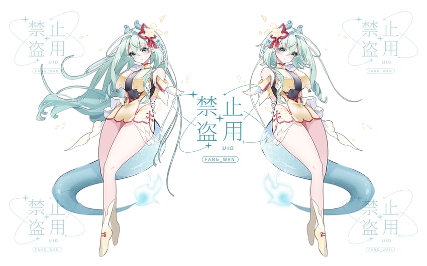 原创 1名女孩 水色瞳 水色发 作者名 遮胸帘