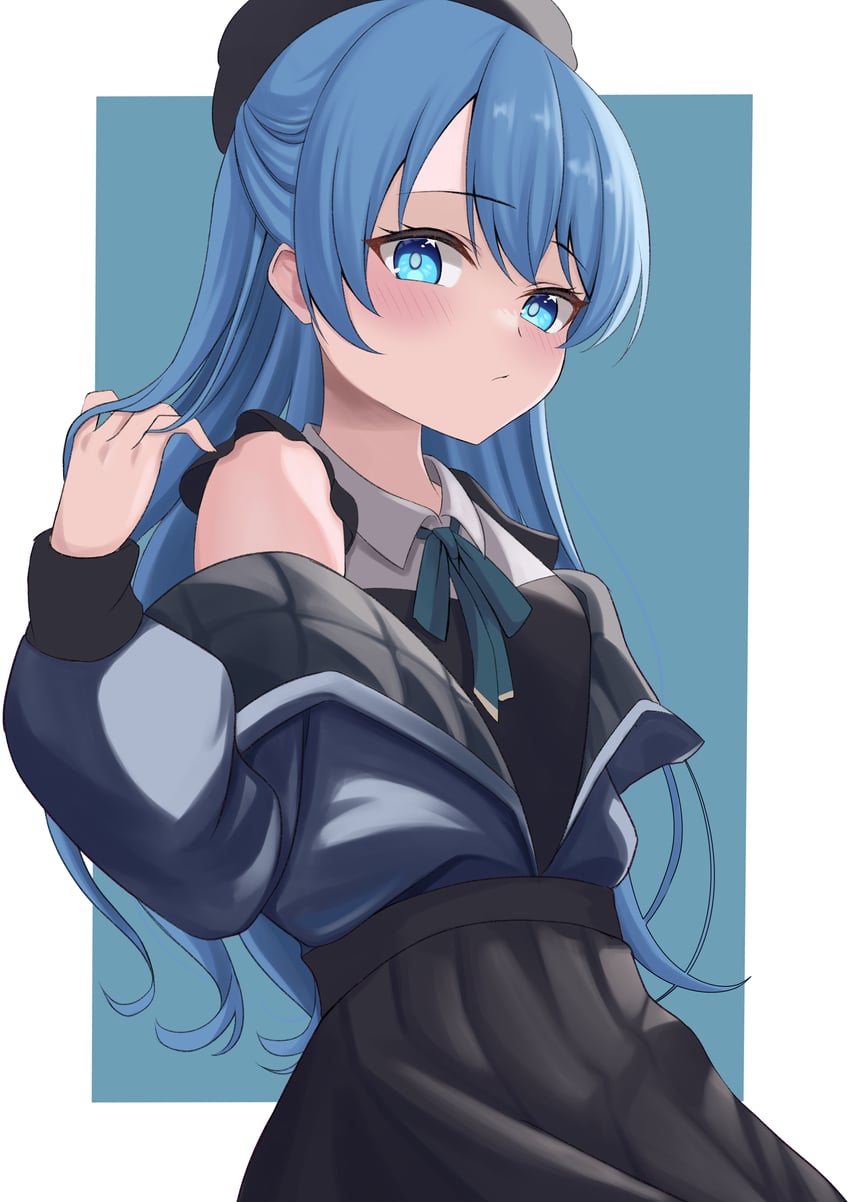 Hololive、星街彗星、星街彗星 (便装) 1名女孩 贝雷帽 黑帽子 黑衬衫 黑色裙子