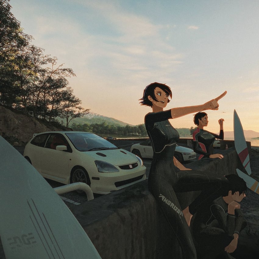 极限竞速、forza horizon 6 1名男孩 2名女孩 黑色连体衣 黑发 紧身连体衣