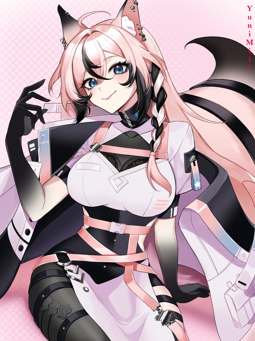 个人势虚拟主播、美空早智 (Vtuber) 1名女孩 作者名 黑发 黑色尾巴 蓝眼