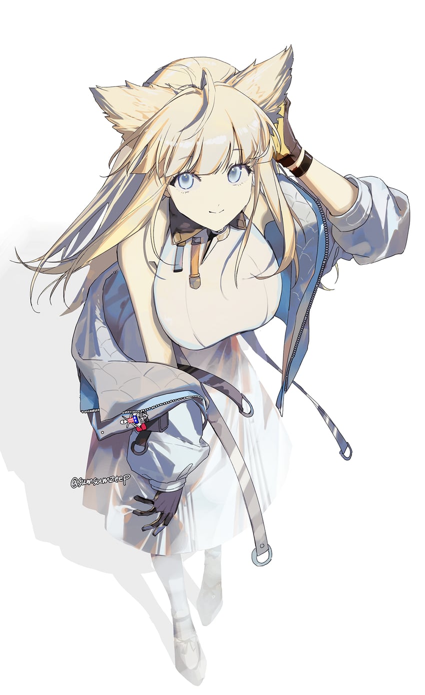 明日方舟、明日方舟：终末地、佩莉卡 (明日方舟：终末地) 1名女孩 鸟娘 黑色手套 蓝眼 乳房