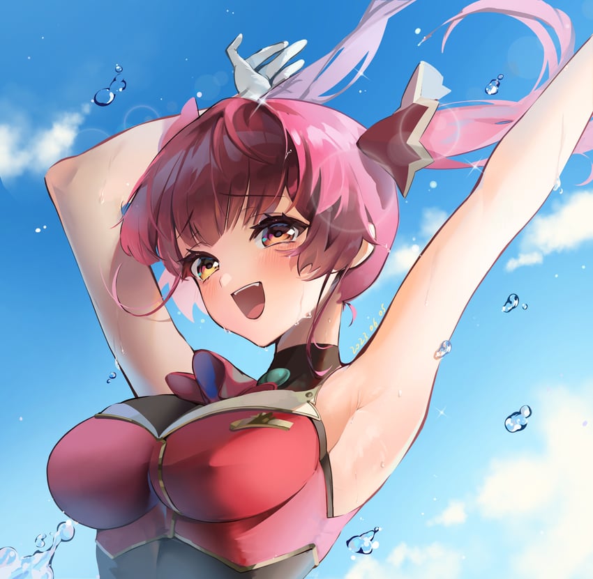 Hololive、宝钟玛琳 1名女孩 腋下 阿斯科特领巾 乳房 云