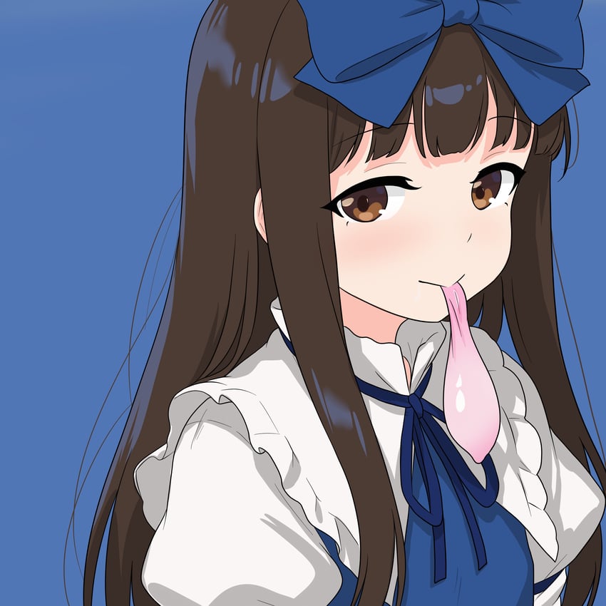 东方Project、斯塔·萨菲雅 1名女孩 蓝色背景 蓝色连衣裙 蓝色丝带 棕眼睛