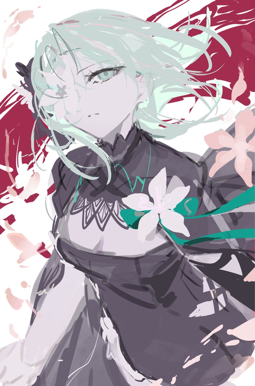韵律源点 Arcaea、沙耶 (Arcaea)、咲弥 (觉醒) (Arcaea) 1名女孩 水色瞳 水色发 黑色披肩 黑色连衣裙