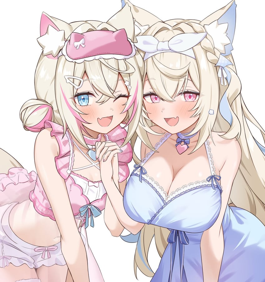Hololive、Hololive英语、芙华瓦·阿比斯嘉德 2名女孩 动物项圈 兽耳毛 兽耳 露肩