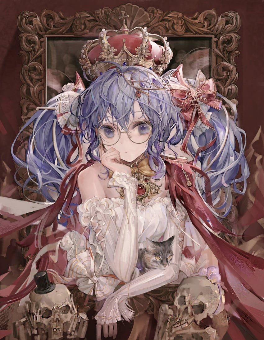 VOCALOID、初音未来 露肩 蓝眼 蓝发 小披肩 猫