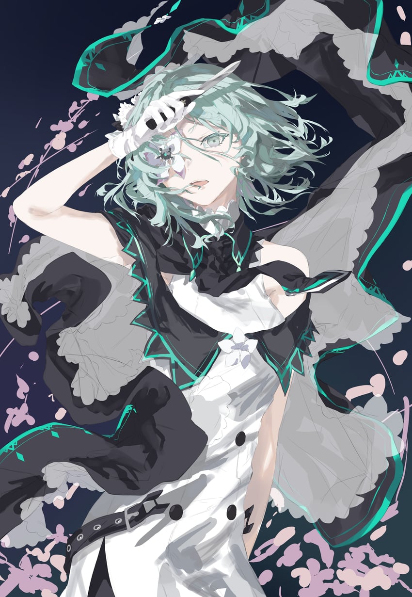 韵律源点 Arcaea、沙耶 (Arcaea) 1名女孩 水色瞳 水色发 露肩 黑色披肩