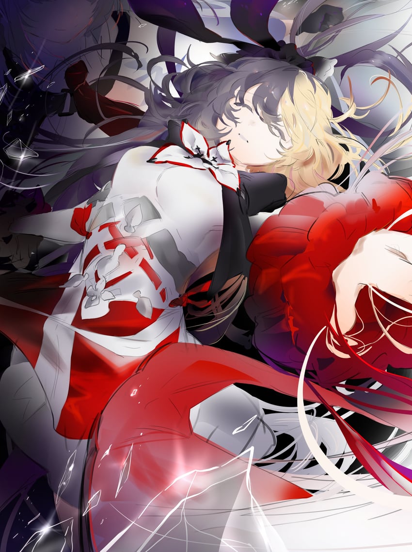 韵律源点 Arcaea、Insight (Arcaea)、玛雅 (Arcaea) 2名女孩 黑发 金发 蝴蝶结花 碎玻璃