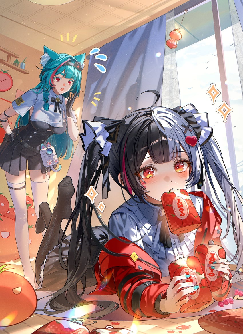 从虚无到永恒、拉克莉莫莎 (圣洁之歌)、密特 (圣洁之歌) 2名女孩 呆毛 兽耳 水色发 黑色手套