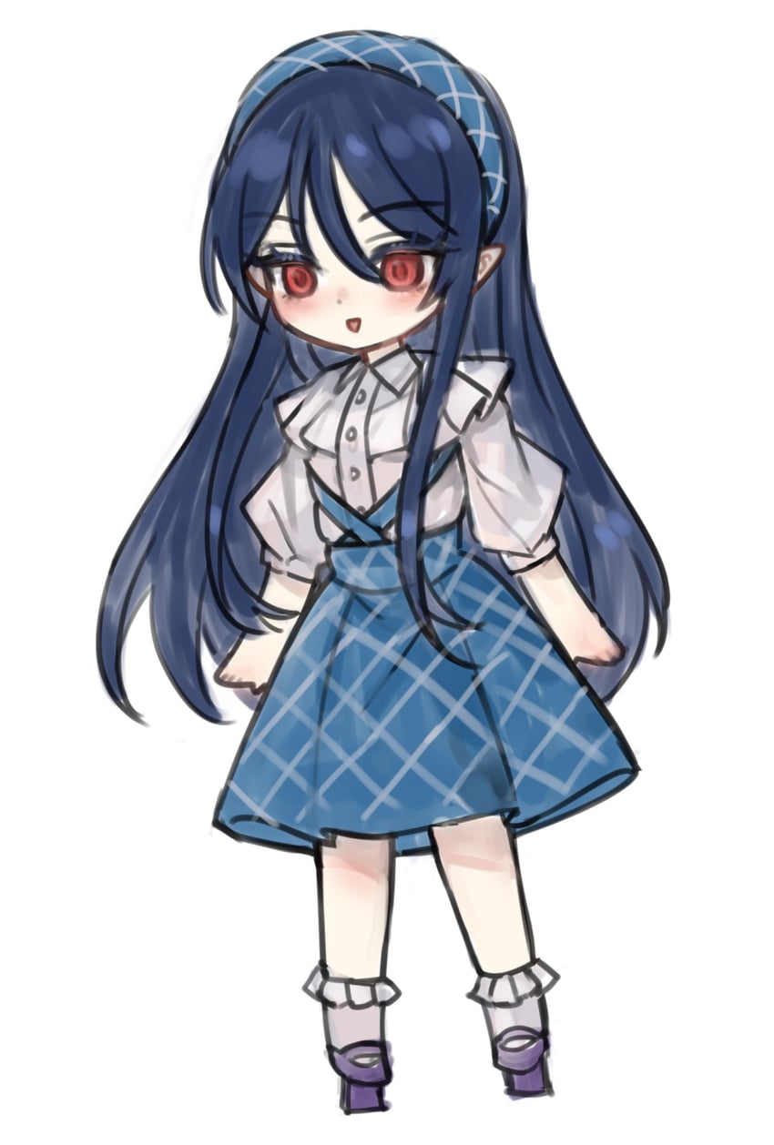 东方Project、饭纲丸龙 1名女孩 替换服装 黑发 蓝裙子 全身