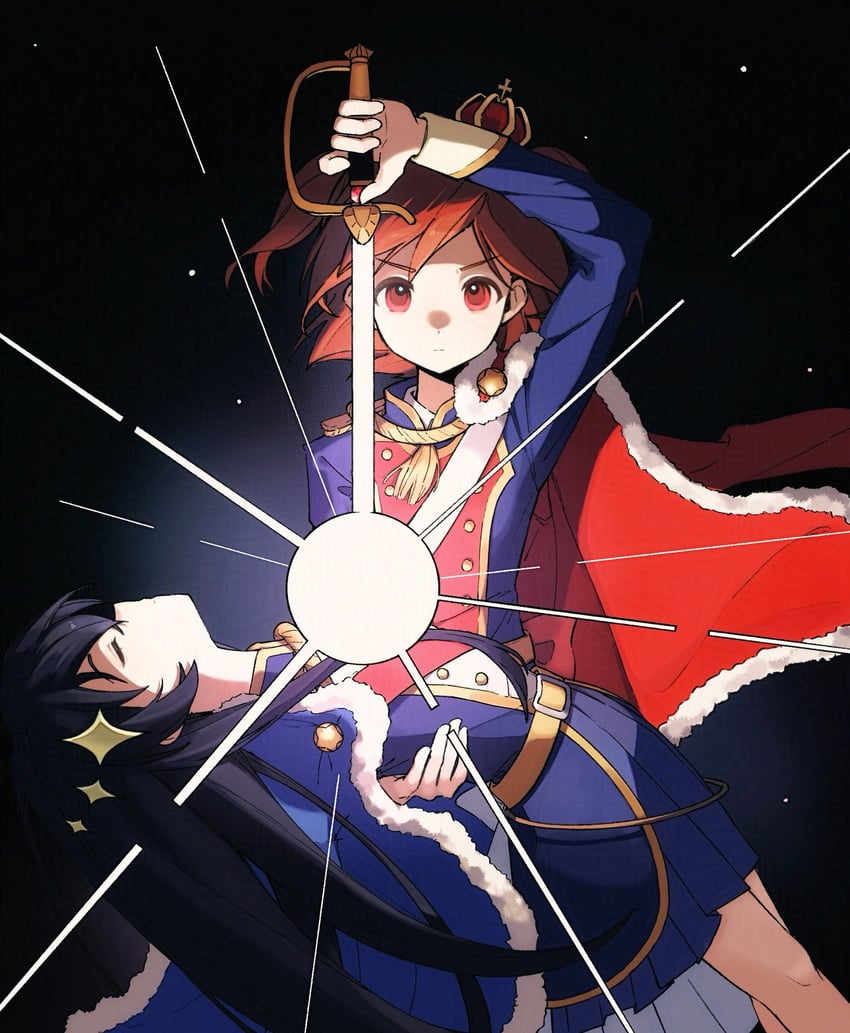 少女☆歌剧 Revue Starlight、少女革命欧蒂娜、爱城华恋 2名女孩 饰绪 弓背 举手 后背蝴蝶结