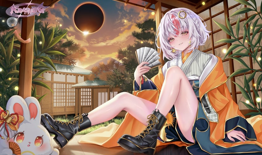 二次元插画 1名女孩 动物 黑色靴子 靴子 建筑物