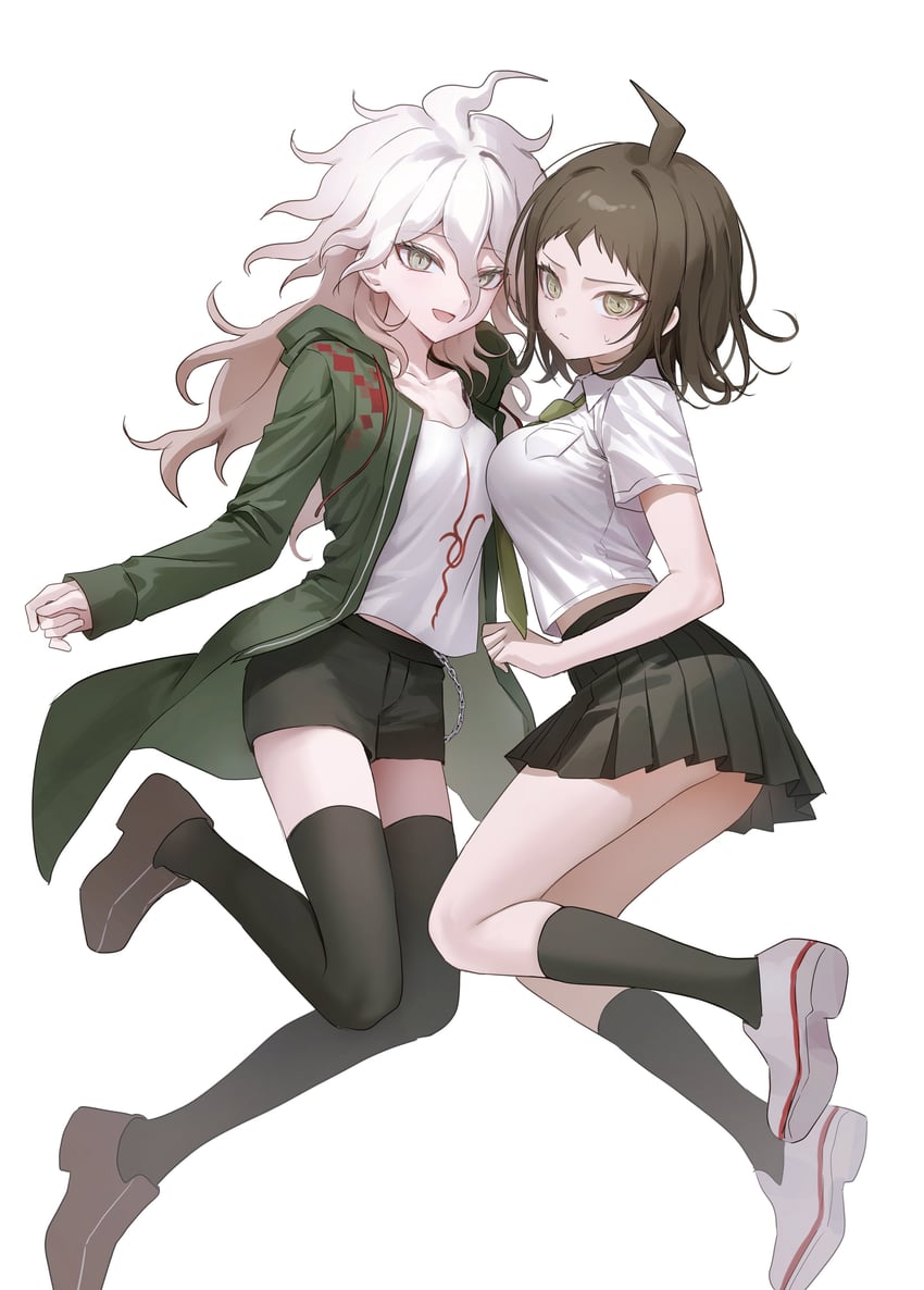 弹丸论破、弹丸论破2：再见绝望学园、日向创 2名女孩 :D 呆毛 乳房 棕眼睛