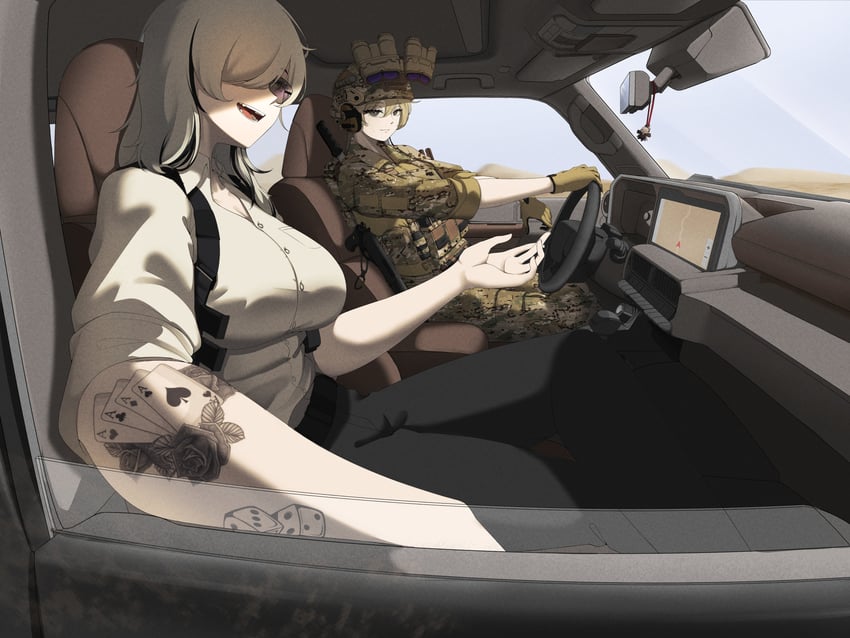 个人势虚拟主播、原创、lupa (alcatraz ch) 2名女孩 弹药袋 扶手 手臂纹身 黑裤子