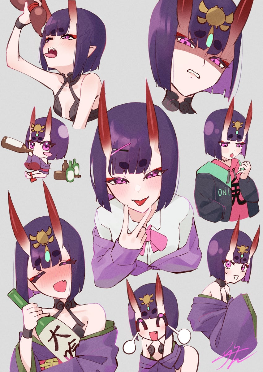 Fate/Grand Order、Fate系列、酒吞童子 (Fate) 1名女孩 露肩 脸红 波波头 乳房