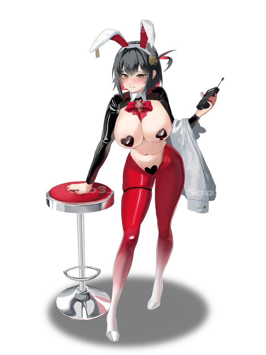 胜利女神：妮姬、露姬 (胜利女神：妮姬)、露姬 (倒霉兔) (胜利女神：妮姬) 1名女孩 兽耳发箍 兽耳 黑发 黑色短坎肩