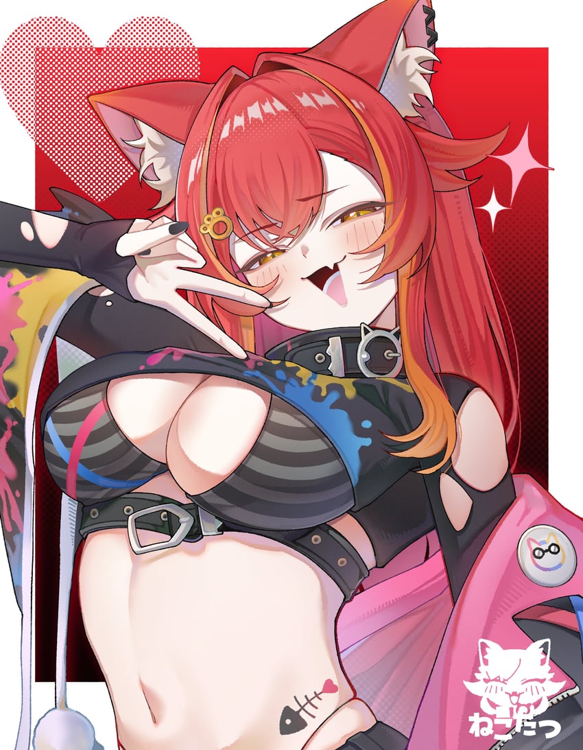 VSPO!、猫汰Tsuna、猫汰月奈 (第一套服装) 1名女孩 兽耳毛 腰带 腰带扣 比基尼