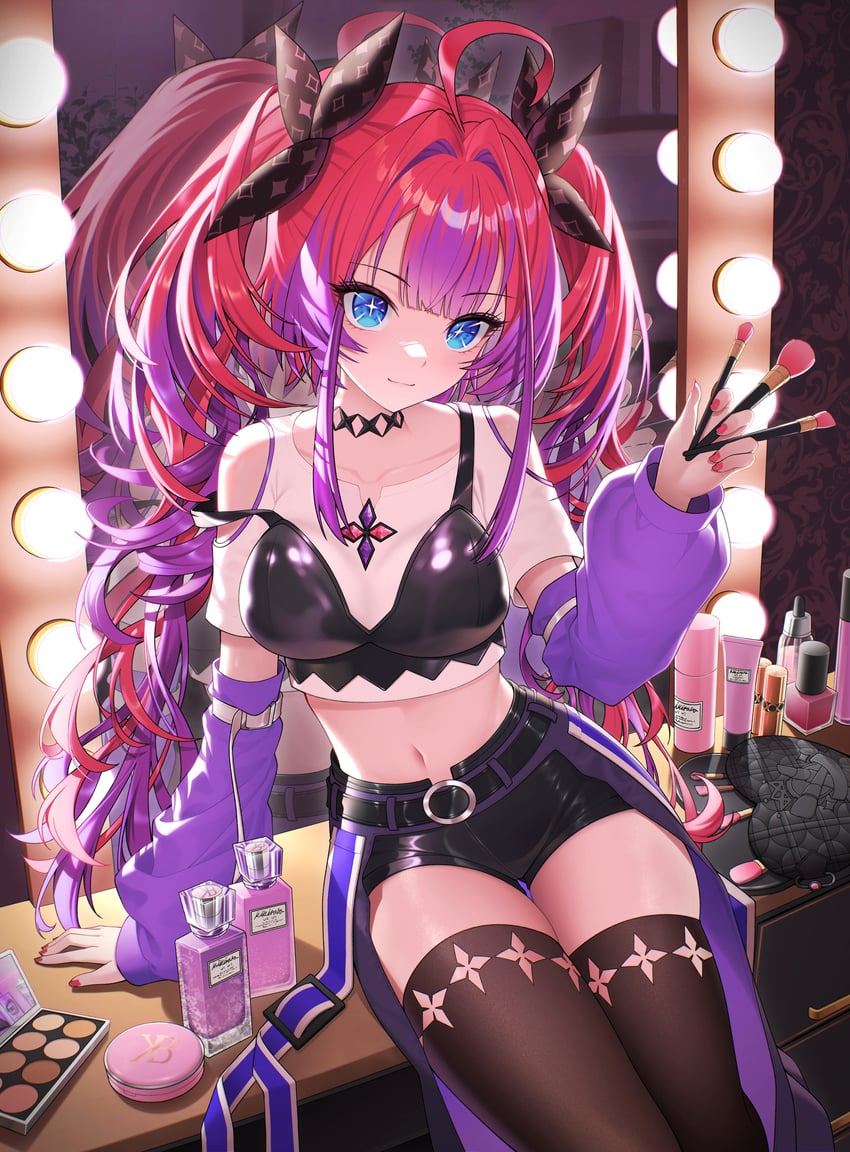 Hololive、hololive DEV_IS、Kikirara Vivi 1名女孩 呆毛 手臂支撑 腰带 黑色皮带